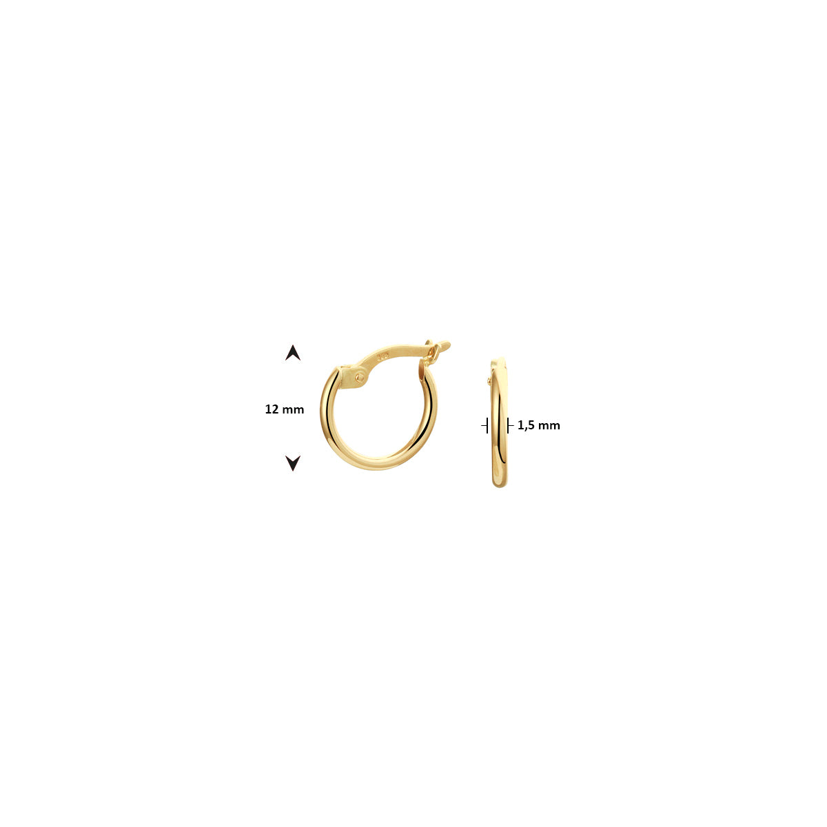 oorring 1,5 mm ronde buis 12 mm per stuk 14K geelgoud