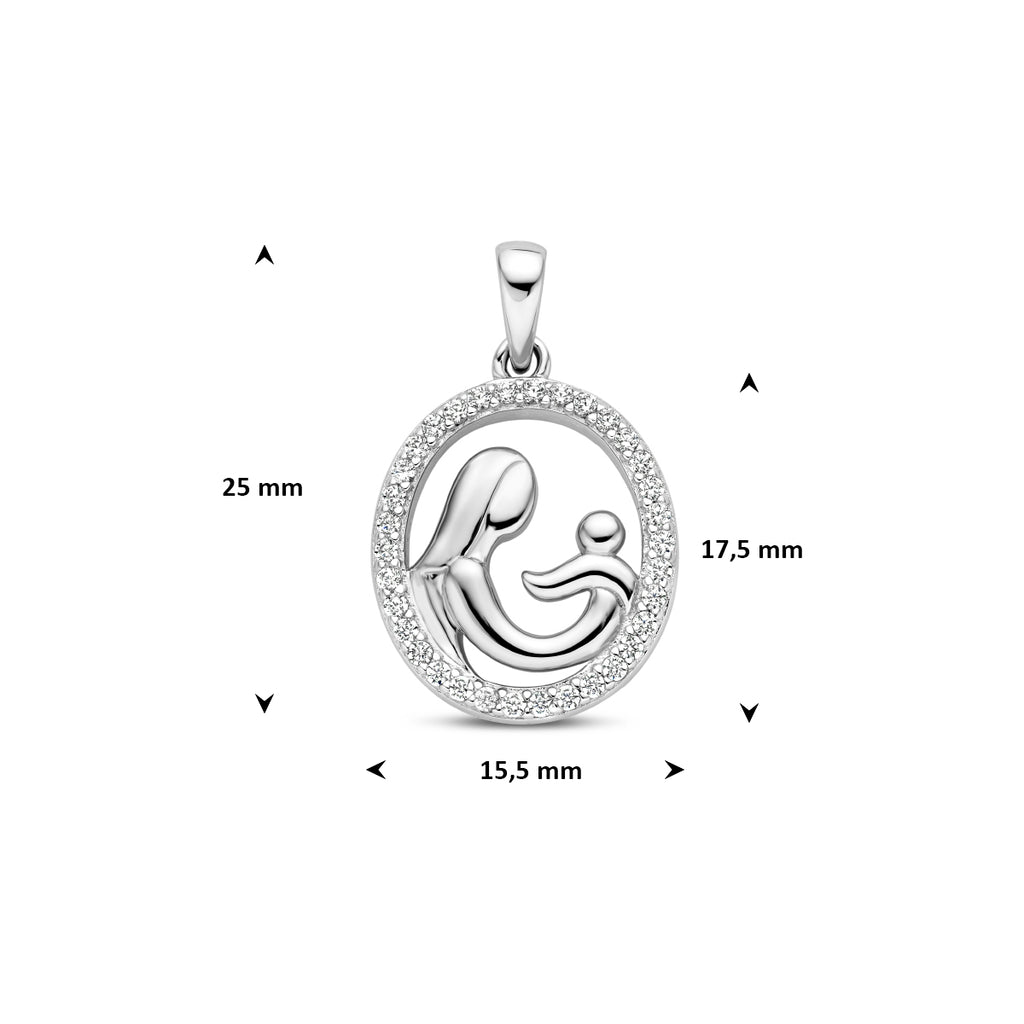 hanger moeder en kind zirkonia 17,5 mm zilver gerhodineerd