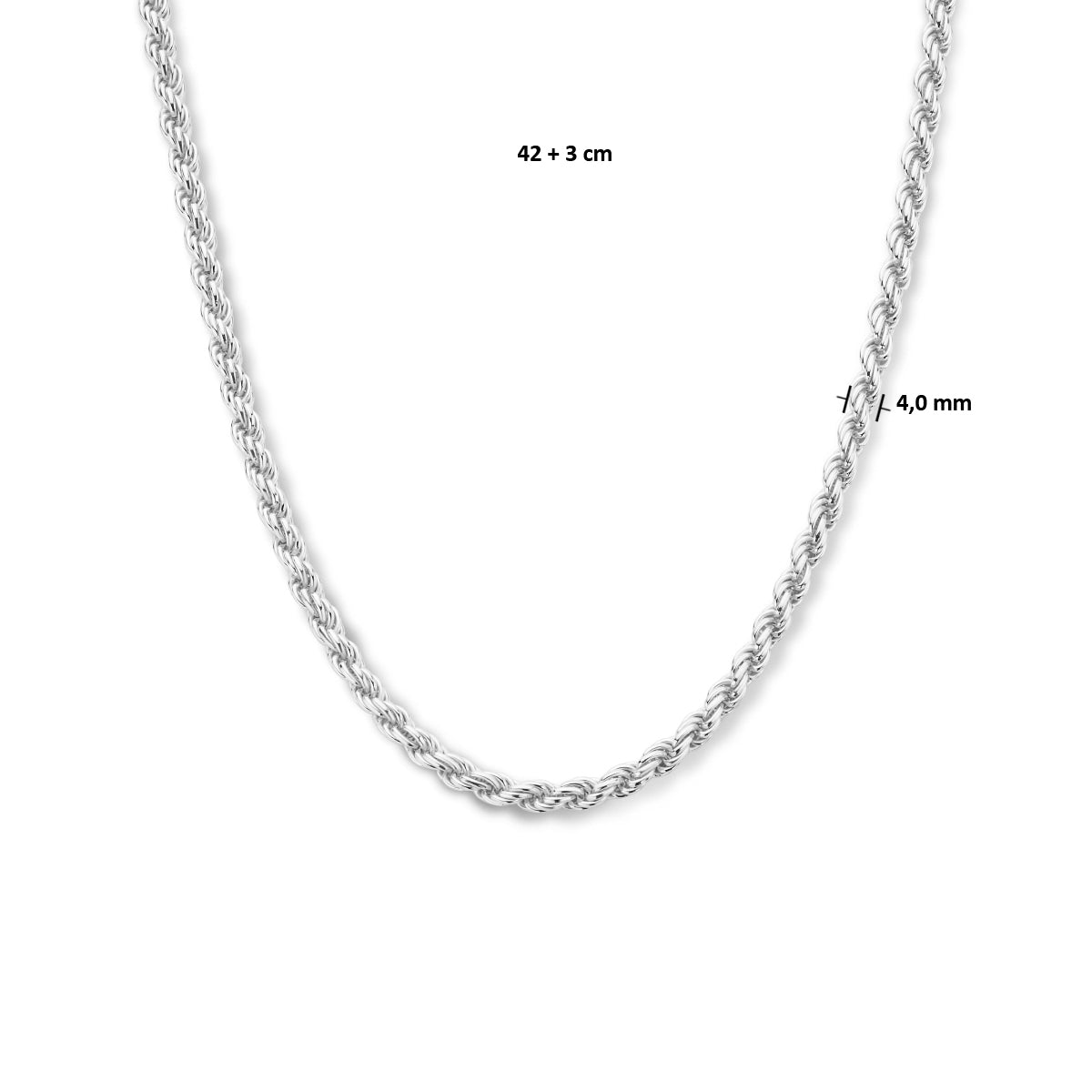 Halskette Kordel 4,0 mm 42 + 3 cm Silber rhodiniert