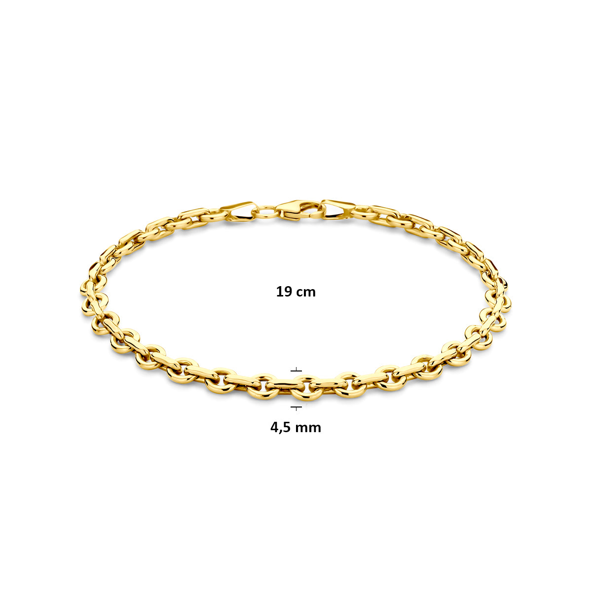 Armband Ankerkette massiv 4,5 mm 19 cm Silgold (gelb mit Silberkern)