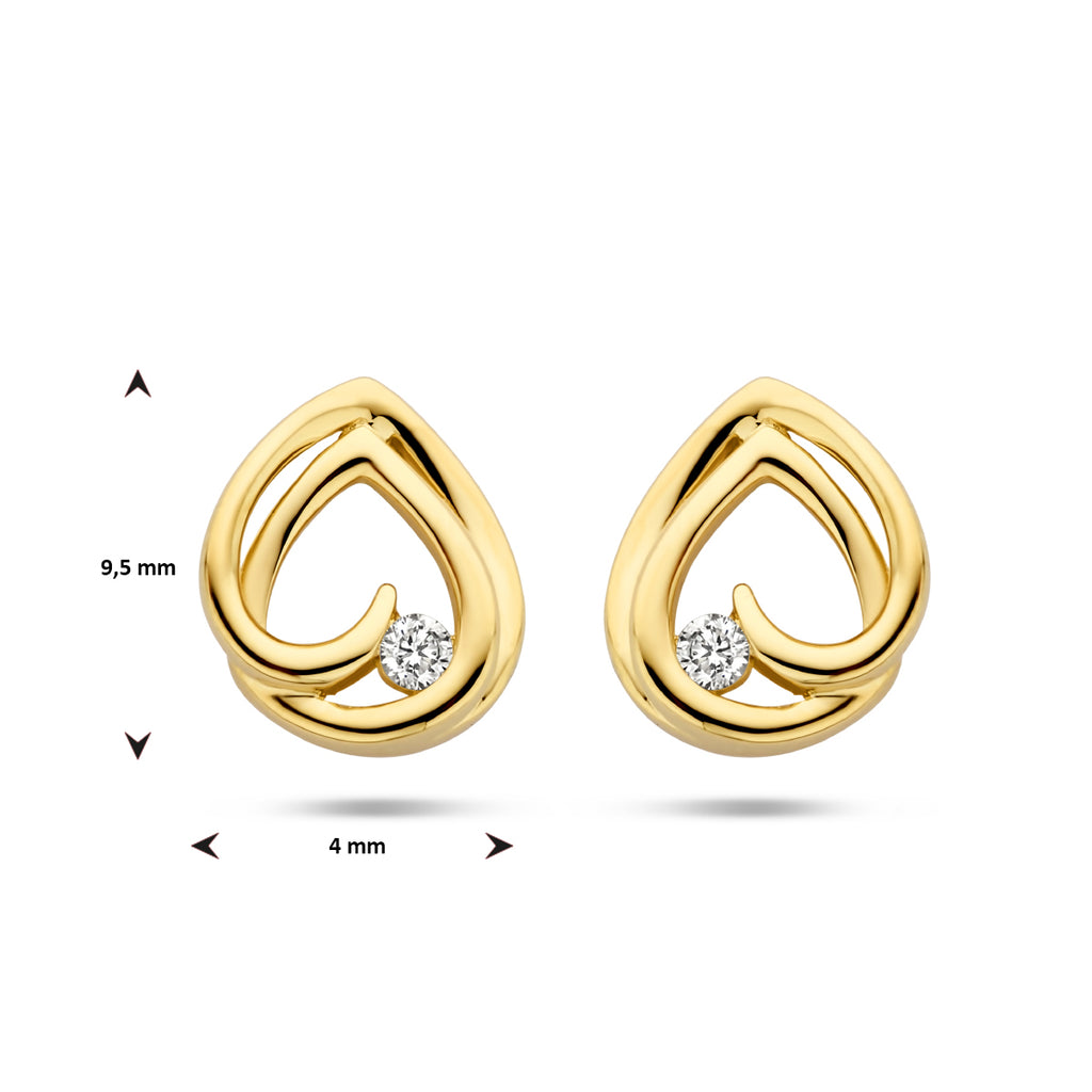 oorknoppen diamant 0.05ct (2x0.025ct) h si 14K geelgoud - druppel/komma/pegel
