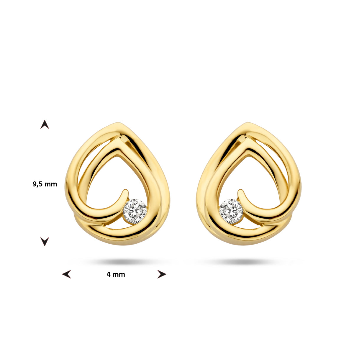 oorknoppen diamant 0.05ct (2x0.025ct) h si 14K geelgoud - druppel/komma/pegel