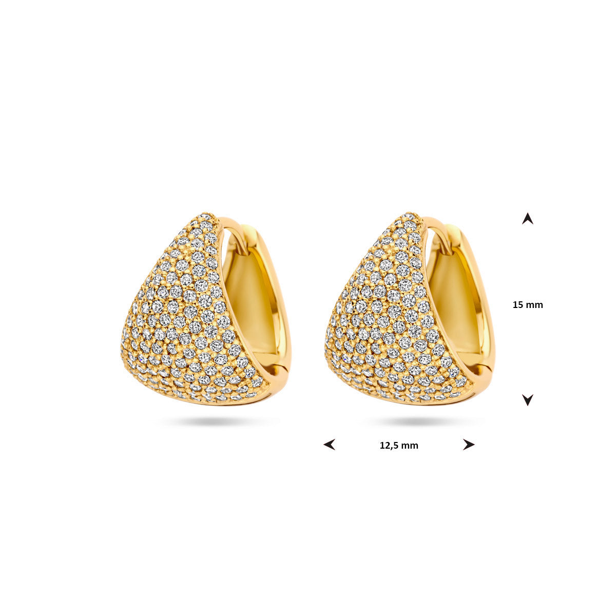 klapoorringen zirkonia 15 mm 1 micron zilver verguld (geel)
