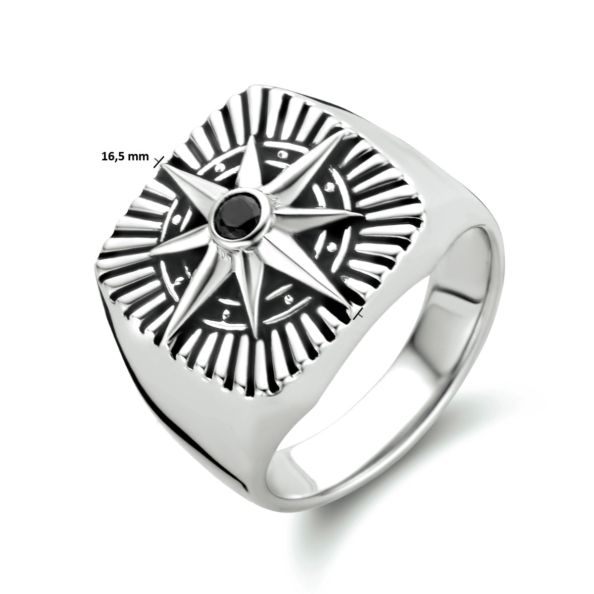 Siegelring Stern Zirkonia Silber rhodiniert