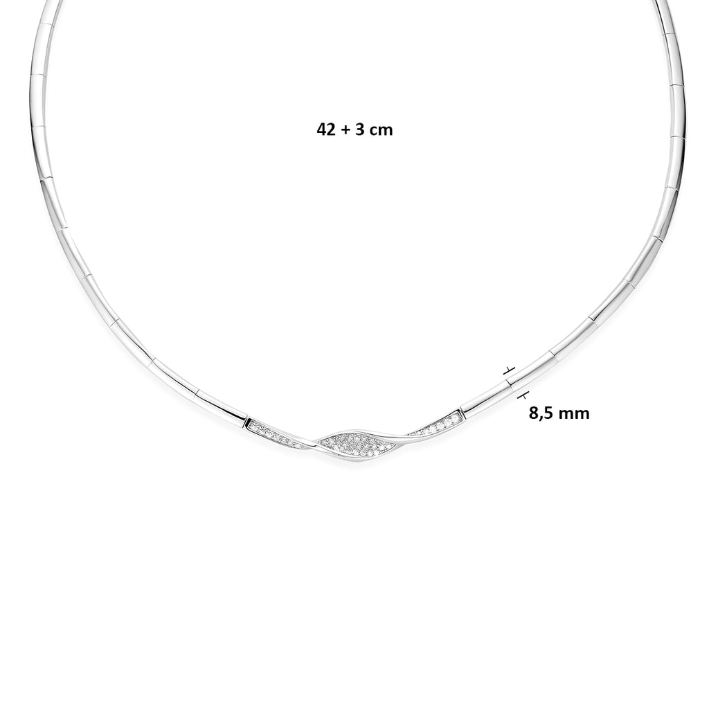 collier zirkonia 8,5 mm 42 + 3 cm zilver gerhodineerd