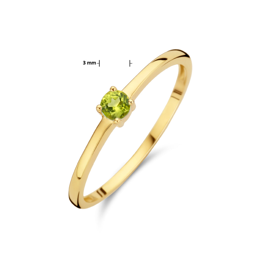 Ring mit Geburtsstein Peridot, 14. August, Gelbgold