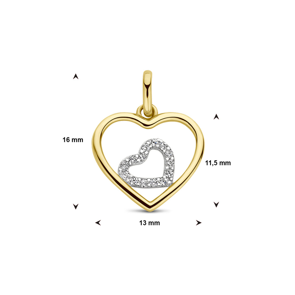 hanger hartjes zirkonia 14K bicolor goud geel/wit