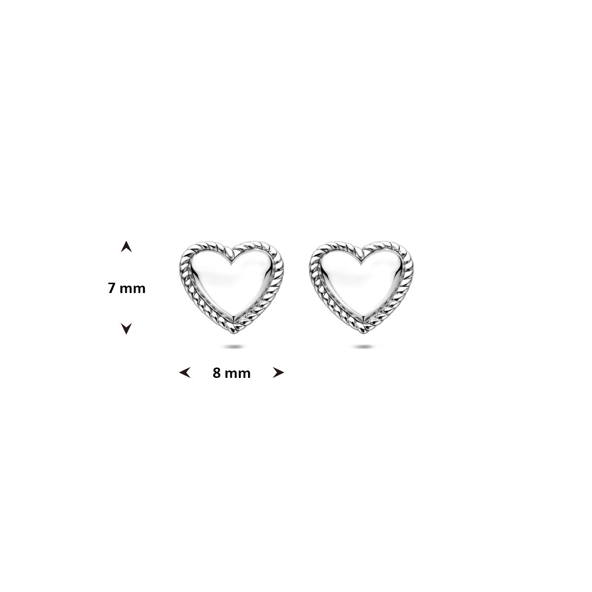 oorknoppen hartjes 7 mm zilver gerhodineerd