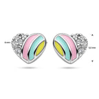 Ohrstecker Herz und Zirkonia Emaille rhodiniertes Silber