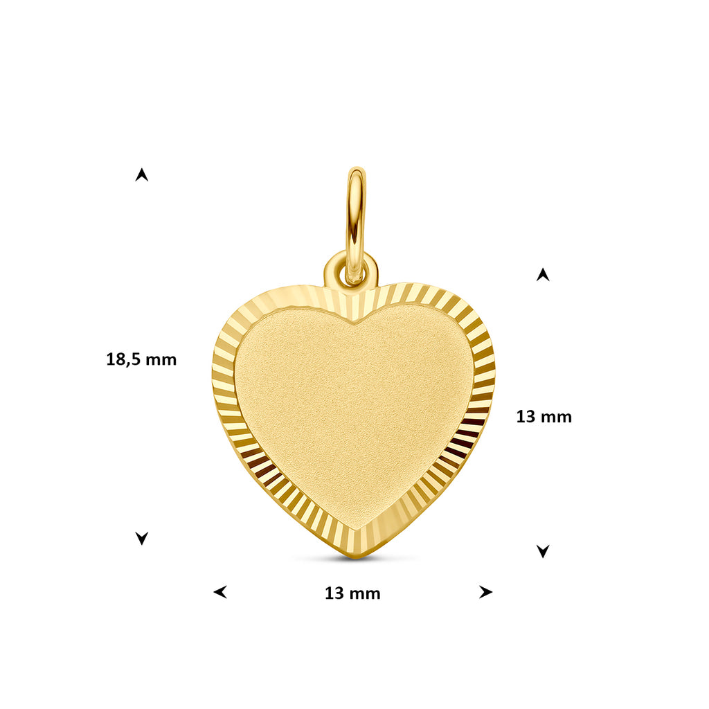 graveerhartje mat gediamanteerd 14K geelgoud