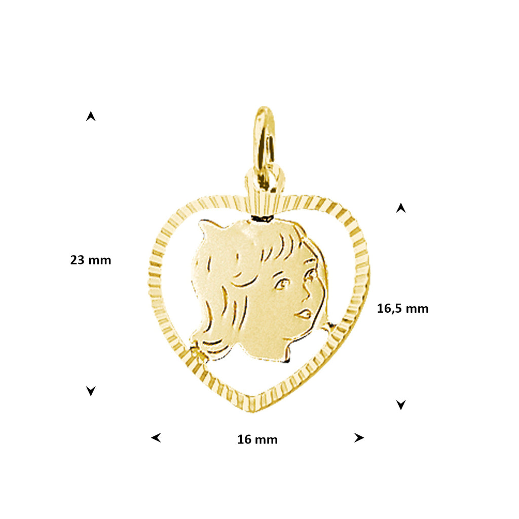 hanger meisje hart gediamanteerd 16,5 mm 14K geelgoud
