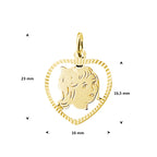 hanger meisje hart gediamanteerd 16,5 mm 14K geelgoud