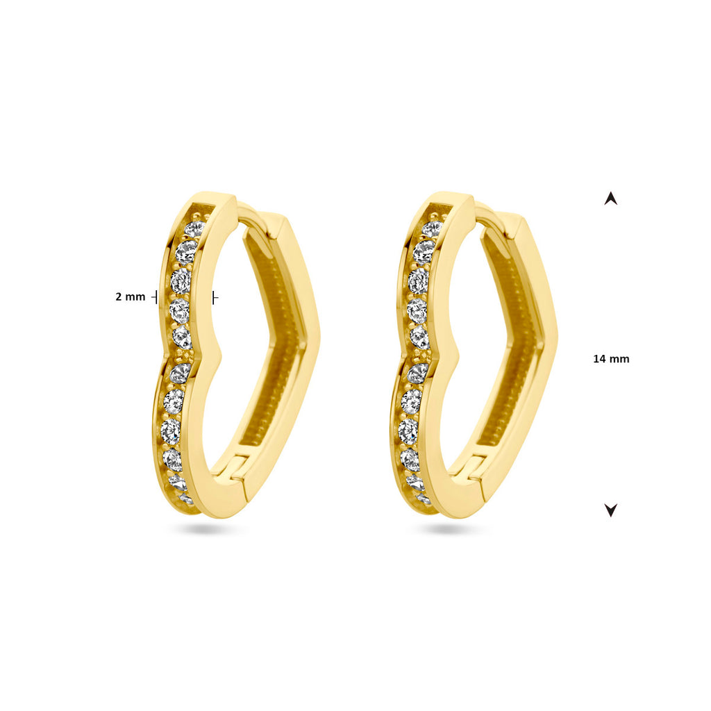 oorringen hart en zirkonia 14K geelgoud