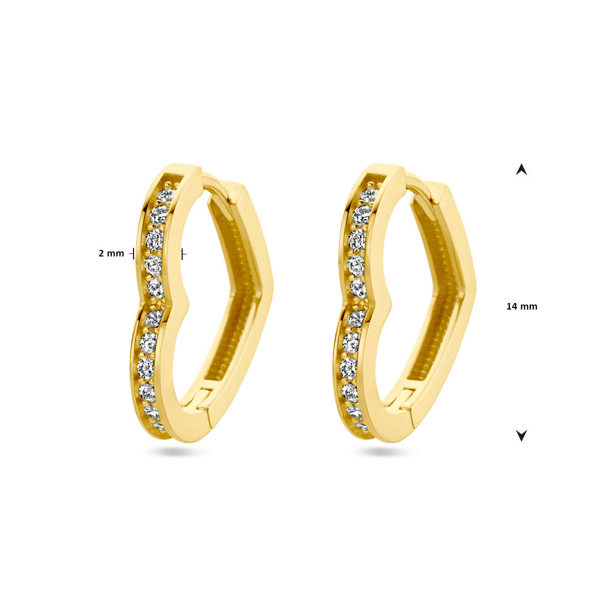 oorringen hart en zirkonia 14K geelgoud