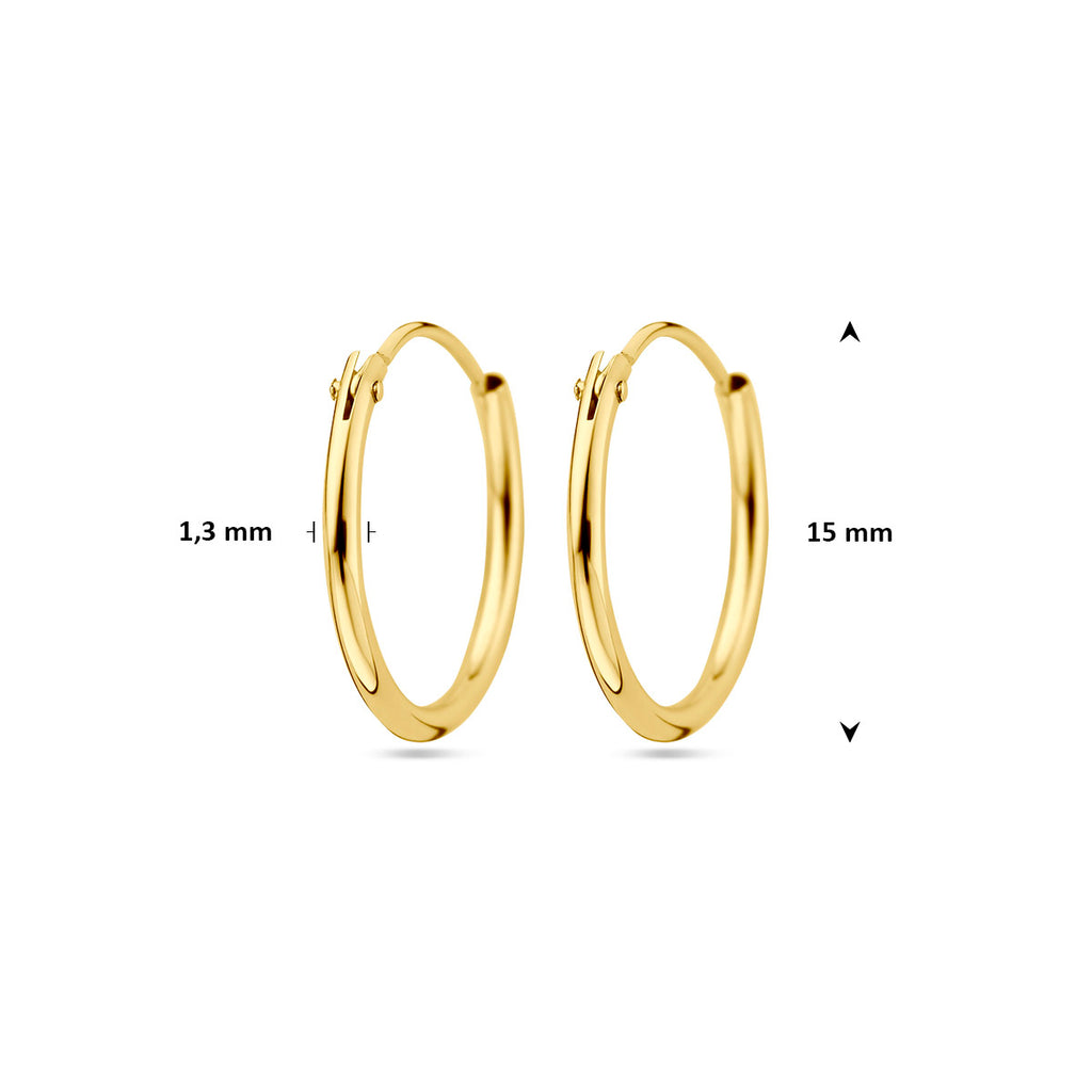 9k oorringen ronde buis 1,3 mm 9K geel