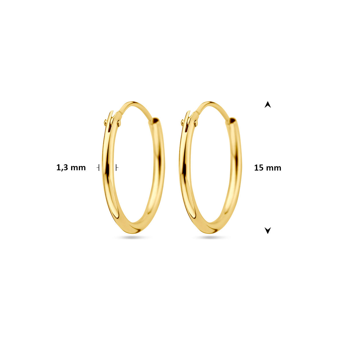 9k oorringen ronde buis 1,3 mm 9K geel