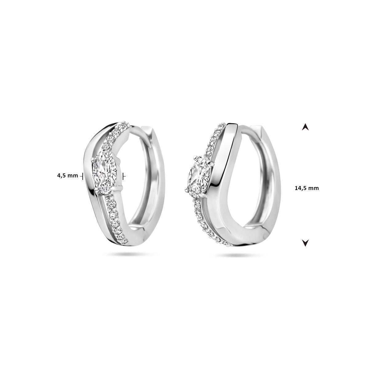klapoorringen zirkonia 14,5 mm zilver gerhodineerd