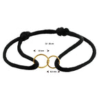 Armband Satin Schwarz Kreise 13 - 26 cm 14K Gold mit Gummi/Nylon/Leder