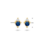 oorknoppen saffier en diamant 0.02ct (2x 0.01ct) h p1 14K geelgoud