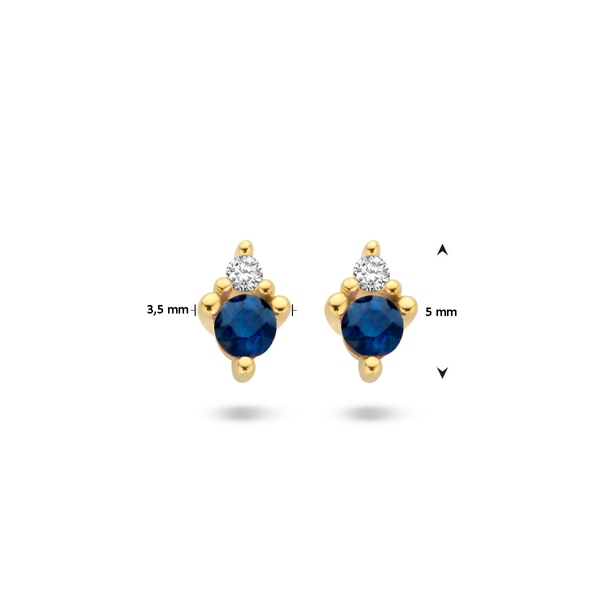 oorknoppen saffier en diamant 0.02ct (2x 0.01ct) h p1 14K geelgoud