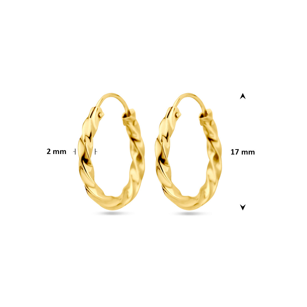 oorringen gedraaide buis 17 mm 14K geelgoud