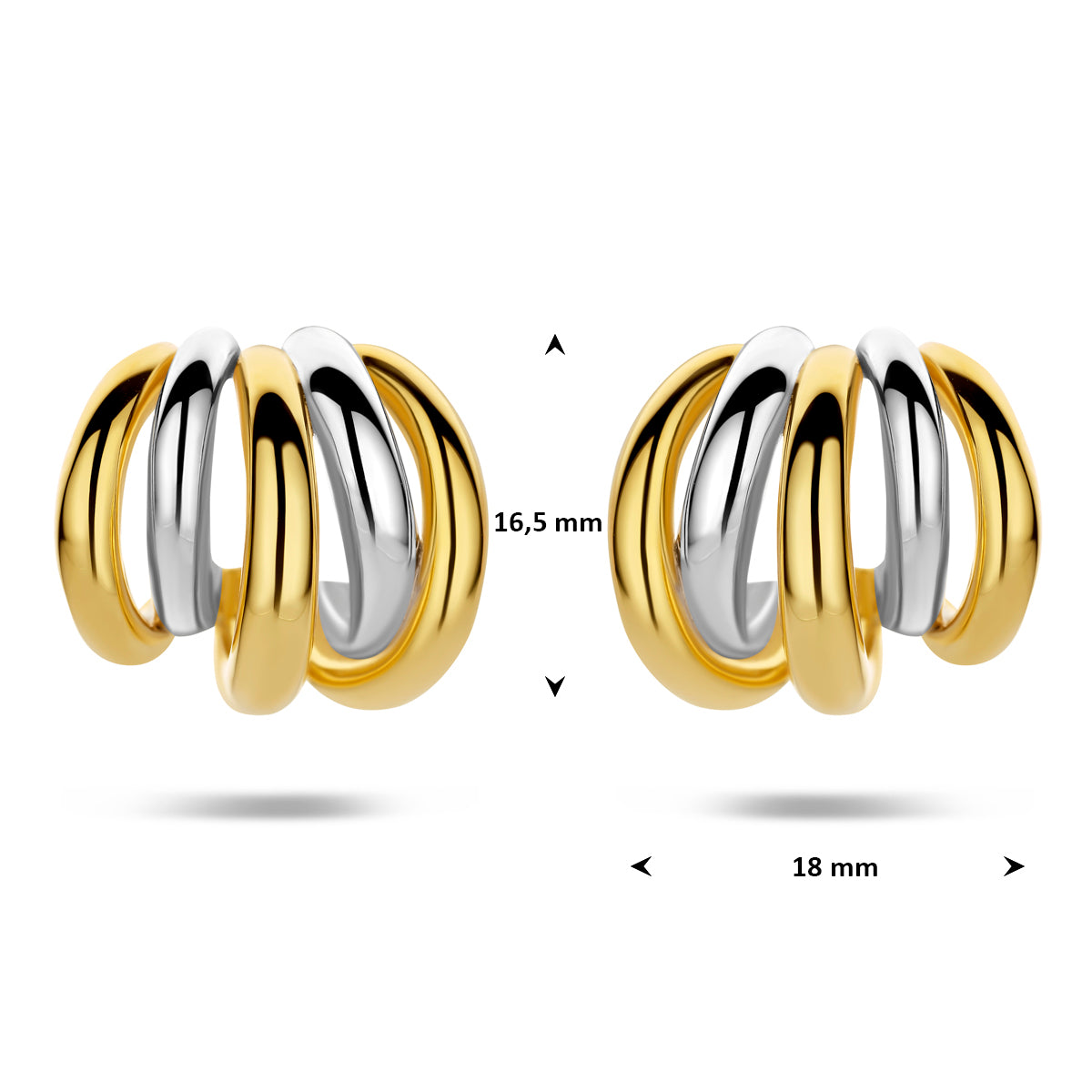 stekeroorringen 16,5 mm 1 micron zilver verguld (geel/rhodium)