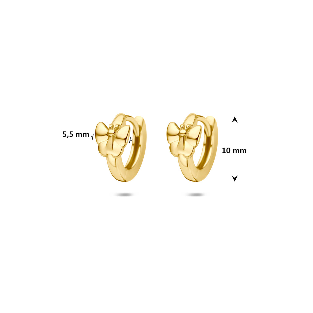 klapoorringen vlinder 10 mm 1 micron zilver verguld (geel)