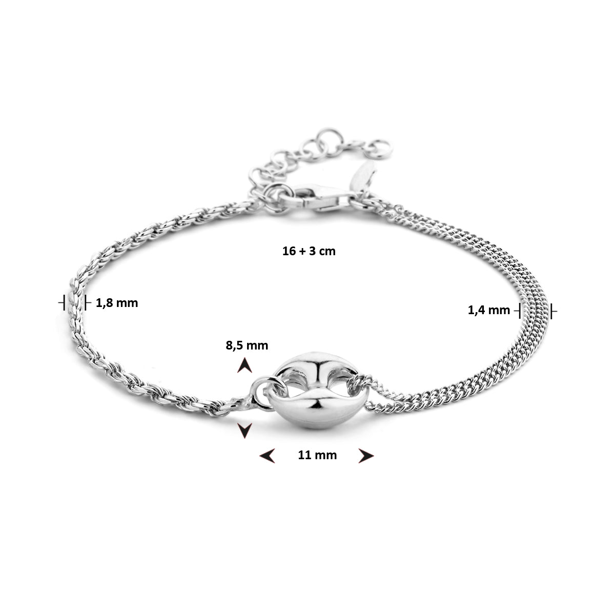 Armband 16 + 3 cm Silber rhodiniert