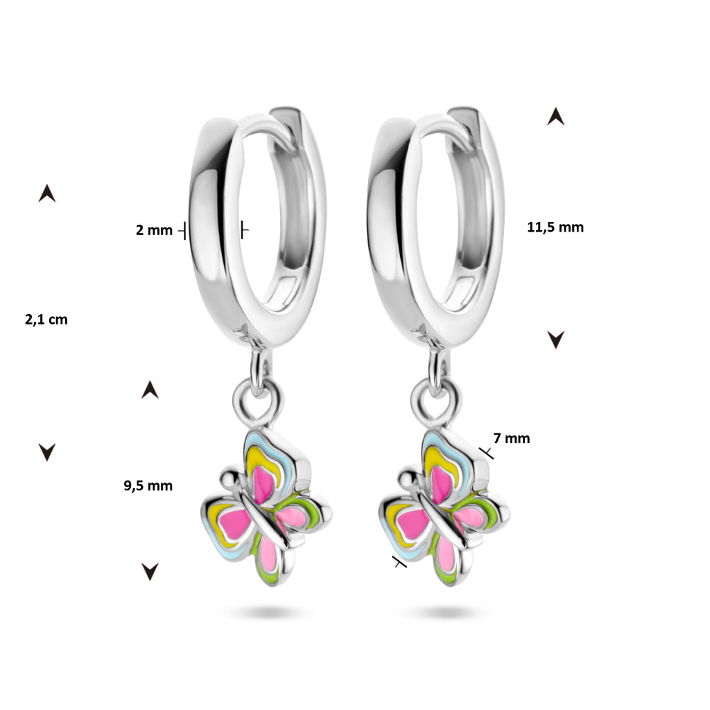 Klappohrringe Schmetterling Emaille rhodiniert Silber