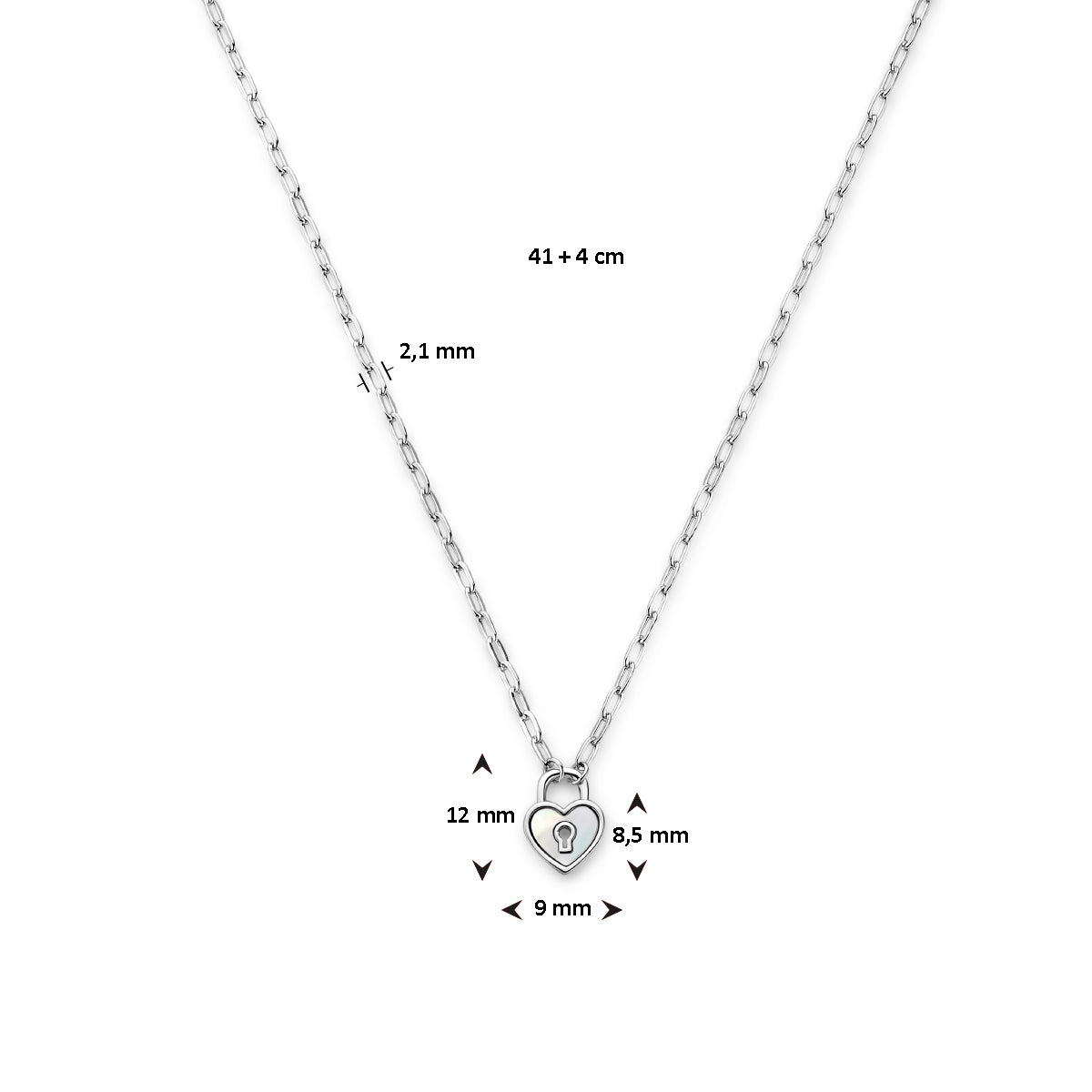 Halskette Herz und Schloss Perlmutt 41 + 4 cm Silber rhodiniert