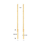 9K Durchziehohrringe, Stange 70 mm, 9K Gelbgold