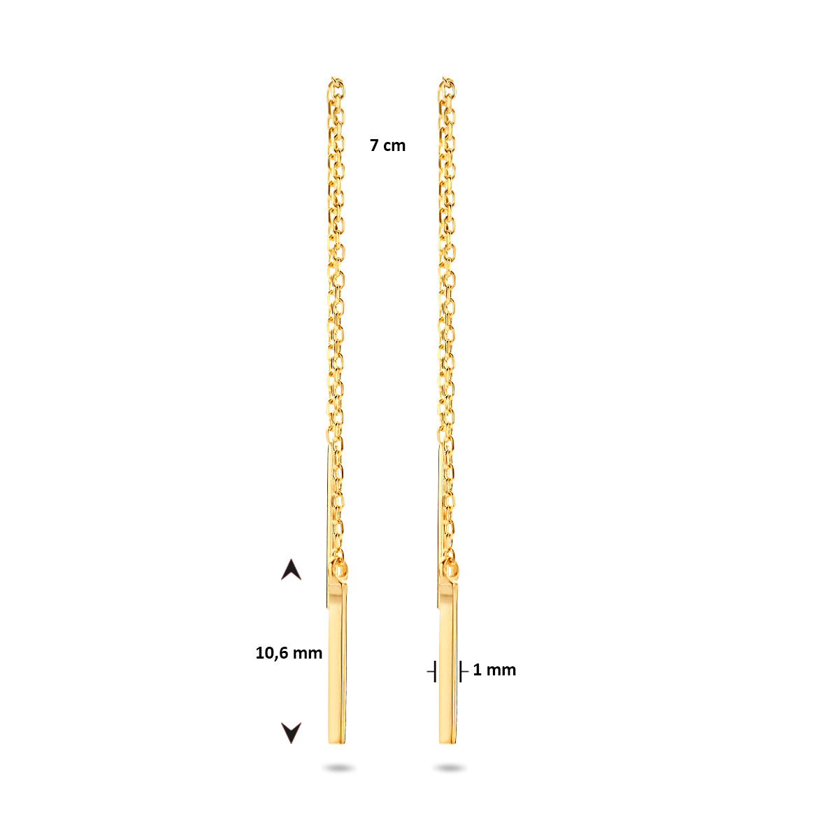 9K Durchziehohrringe, Stange 70 mm, 9K Gelbgold