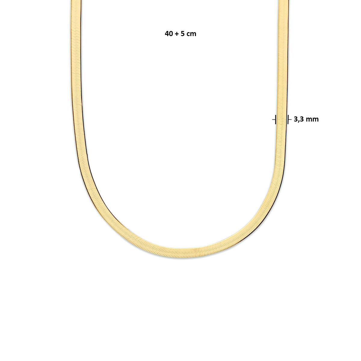 collier slang plat 3,3 mm 40 + 5 cm 3 micron zilver verguld (geel)