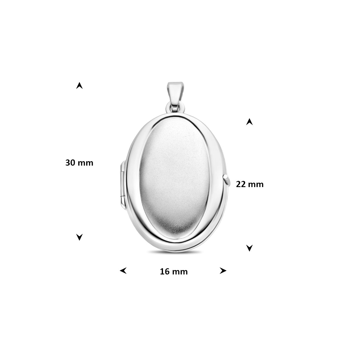 medaillon ovaal poli/mat 22 mm zilver gerhodineerd