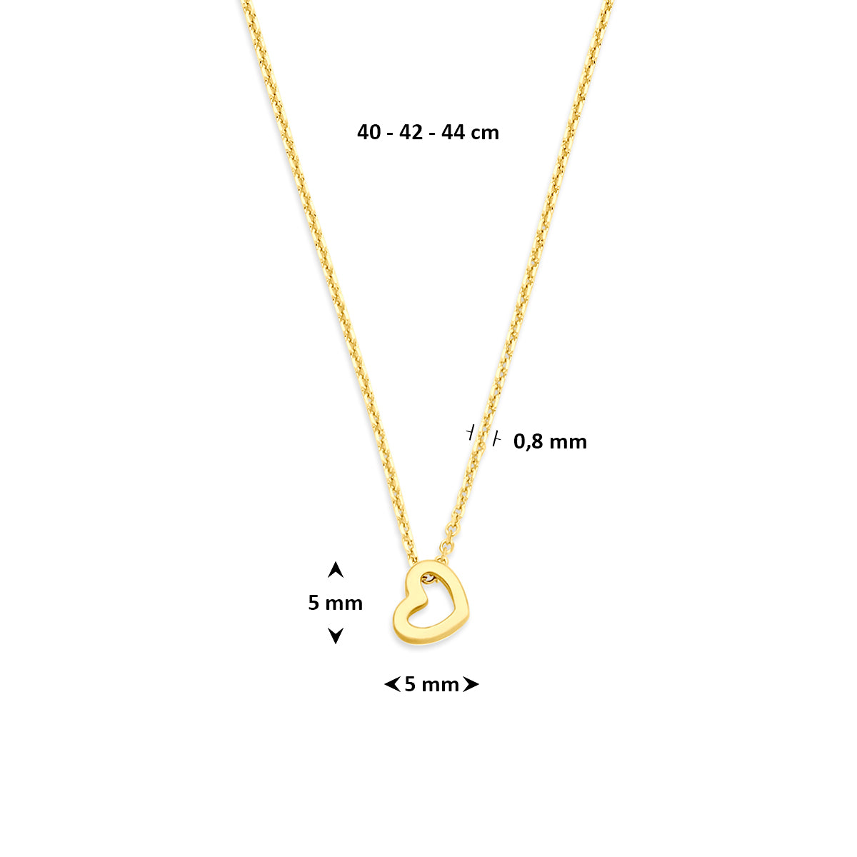 collier hartje 40 - 42 - 44 cm 14K geelgoud