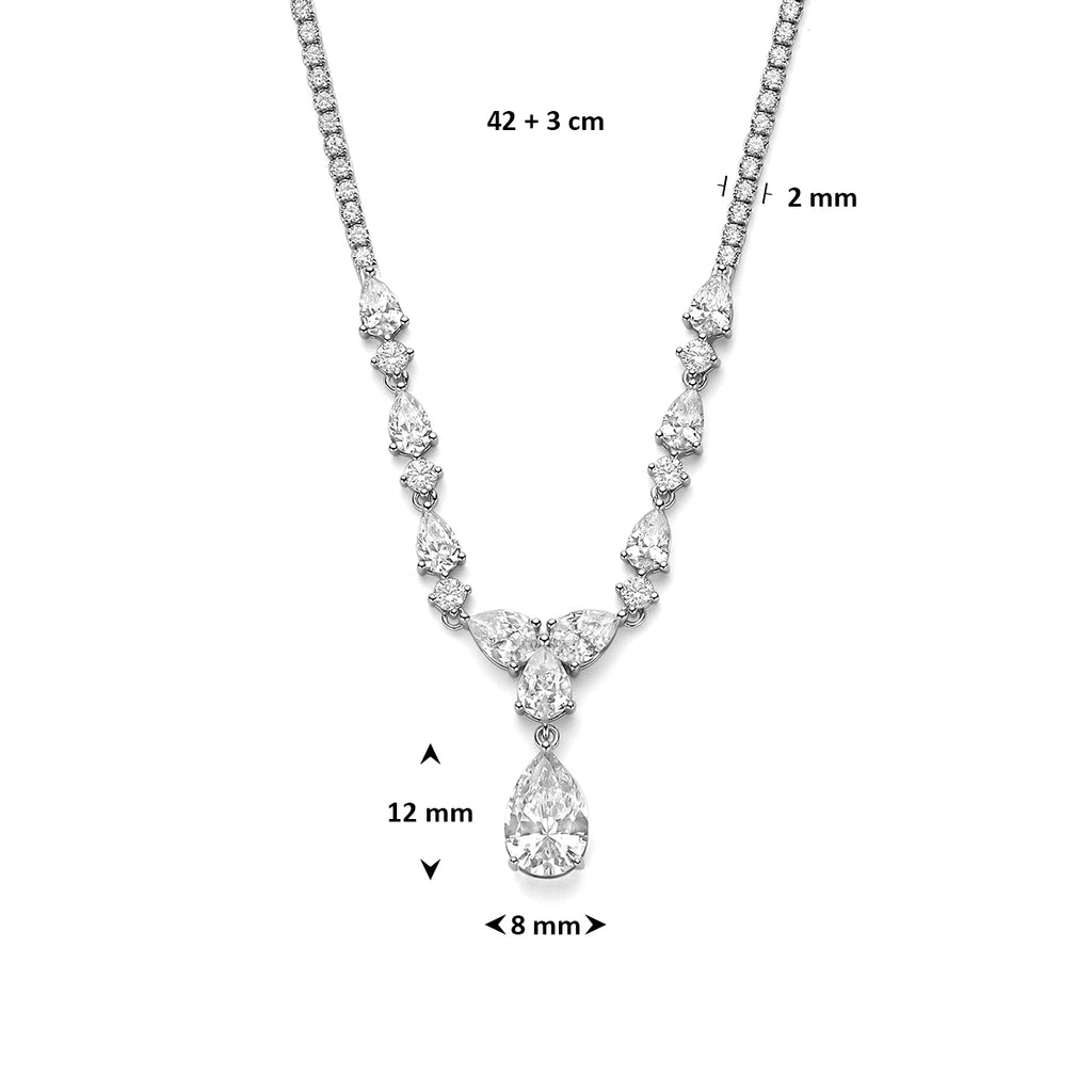 collier zirkonia 42 + 3 cm zilver gerhodineerd
