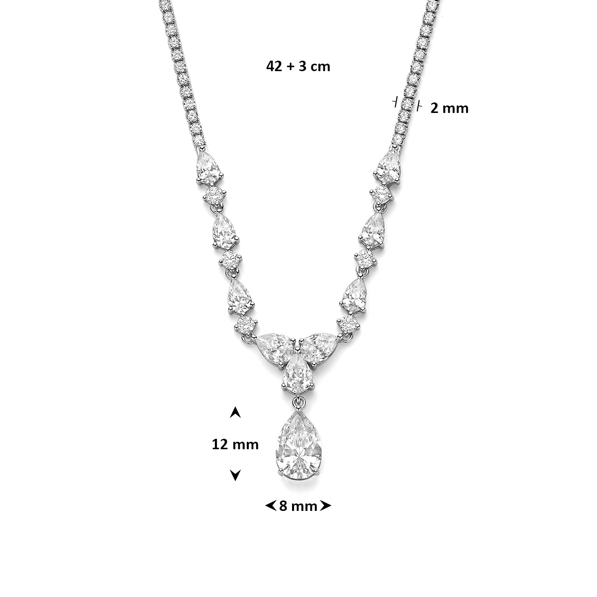 collier zirkonia 42 + 3 cm zilver gerhodineerd