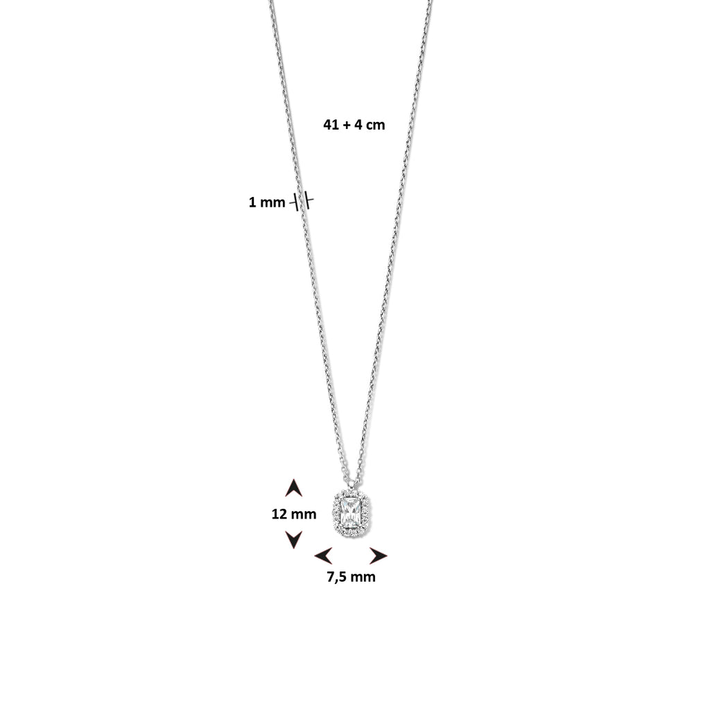 Zirkonia-Halskette 41 + 4 cm Halo-Silber rhodiniert