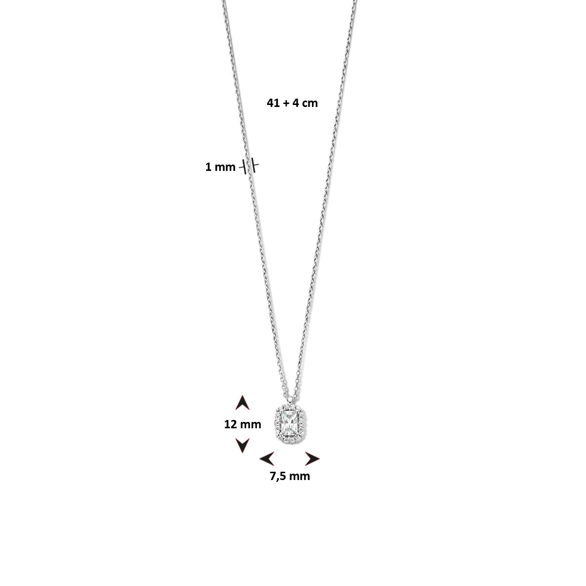Zirkonia-Halskette 41 + 4 cm Halo-Silber rhodiniert