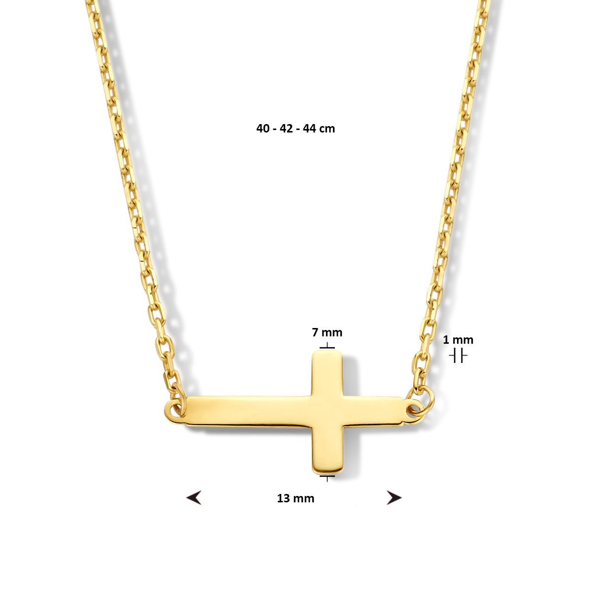 collier kruis 40 - 42 - 44 cm 14K geelgoud