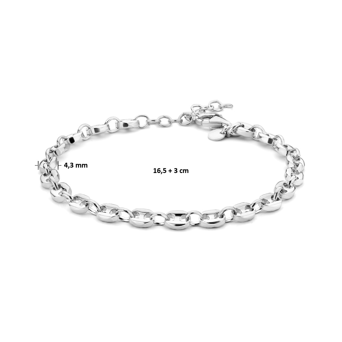 Armband 4,3 mm 16,5 + 3 cm Silber rhodiniert