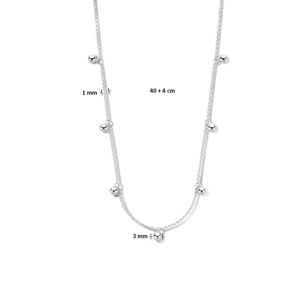 Halskette Kugeln 40 + 4 cm Silber rhodiniert