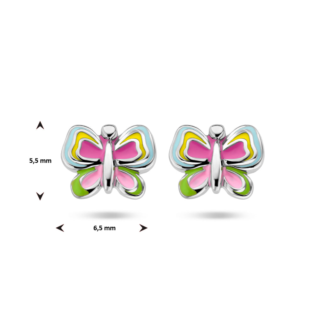 oorknoppen vlinder emaille zilver gerhodineerd