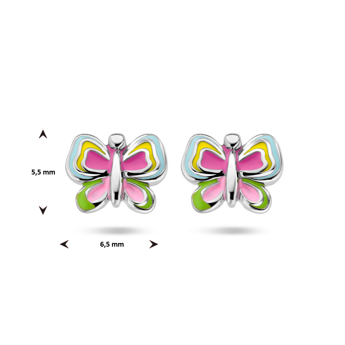 oorknoppen vlinder emaille zilver gerhodineerd