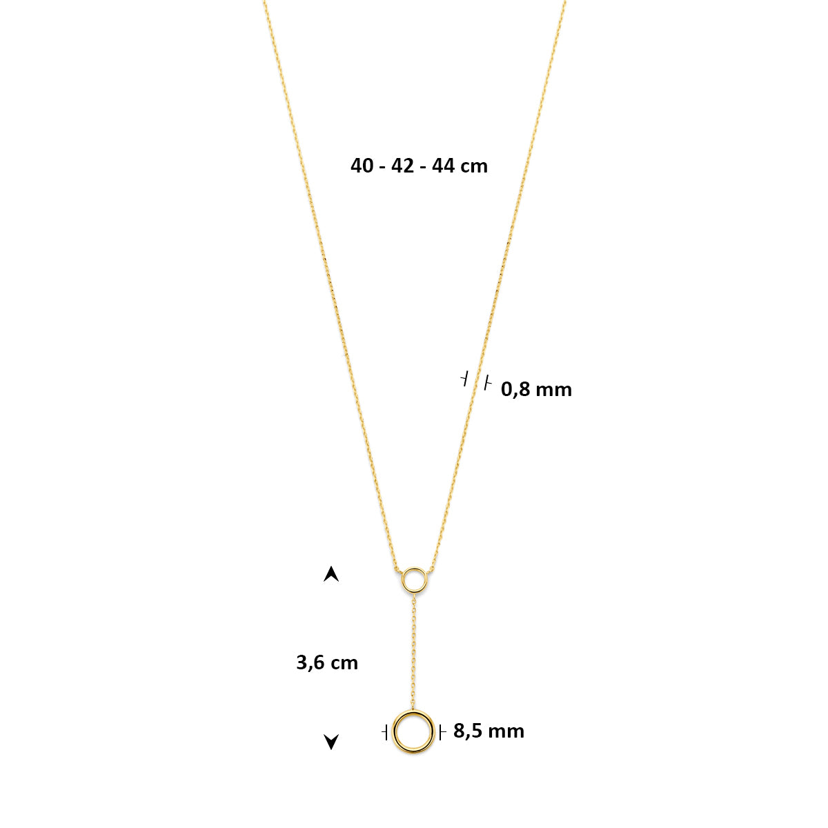 y-collier rondje 40 - 42 - 44 cm 14K geelgoud - rond