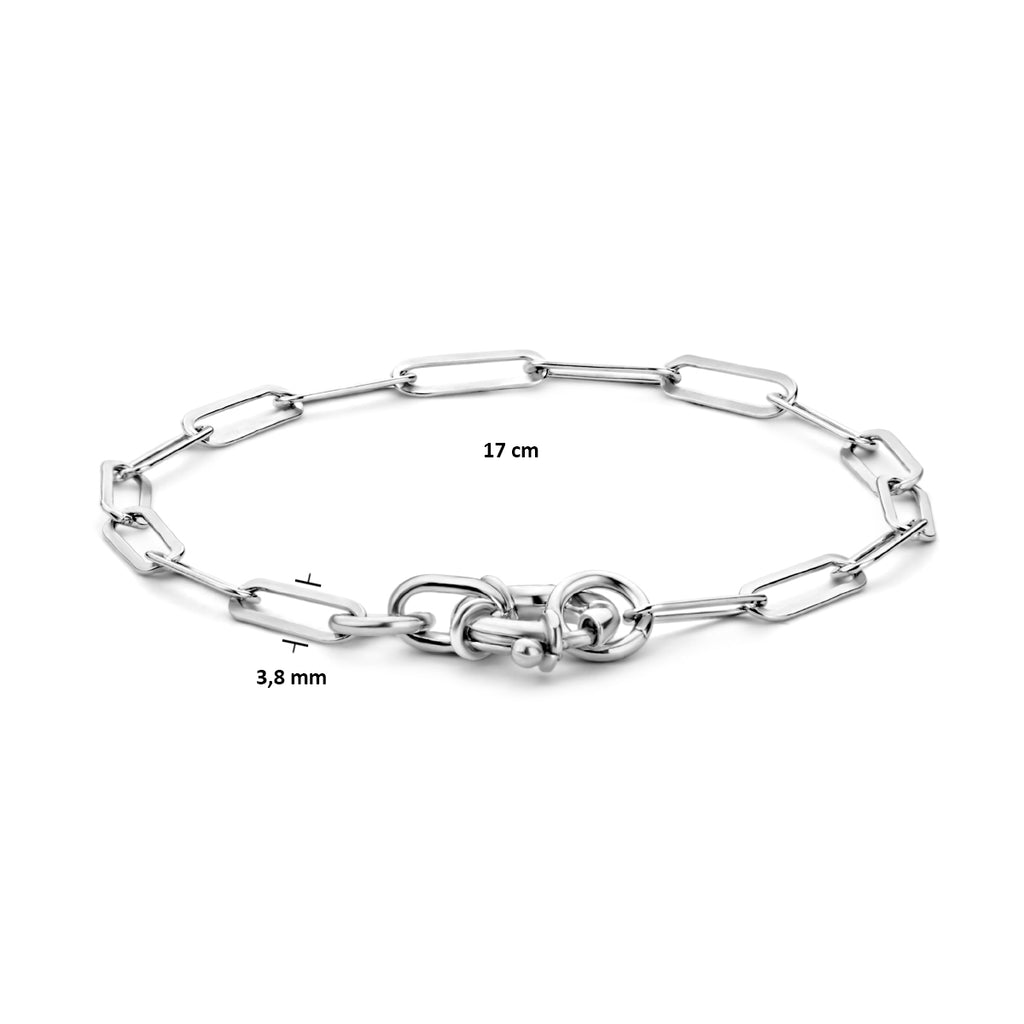 Armband Paperclip flache Röhre 3,8 mm 17 cm mit großem Federverschluss rhodiniertem Silber