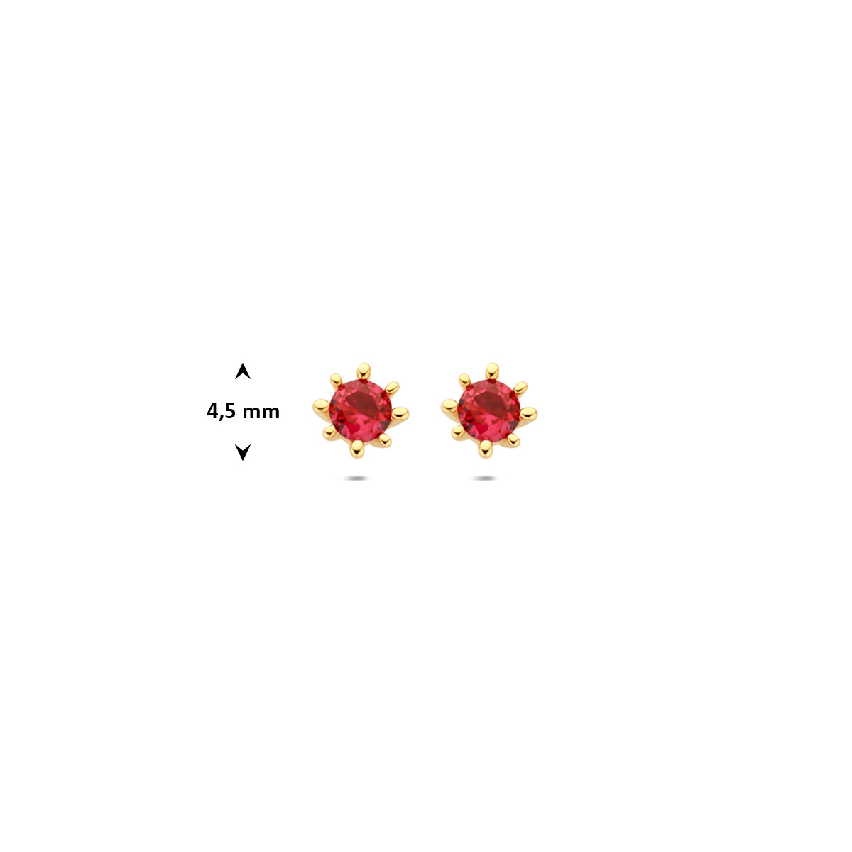 9k oorknoppen rood zirkonia 4,5 mm 9K geel