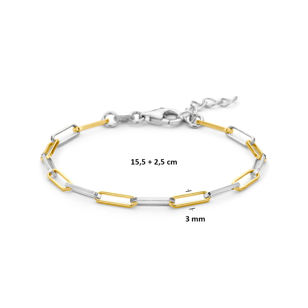 armband paperclip vierkante buis 3,0 mm 15,5 + 2,5 cm 3 micron zilver verguld (geel/rhodium)