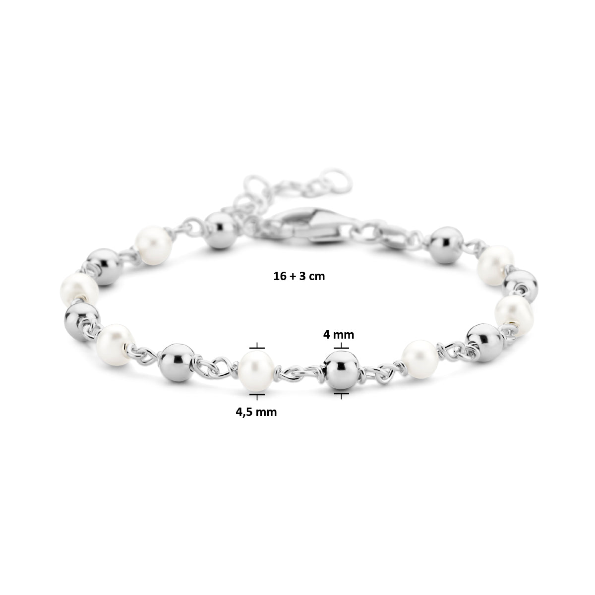 Armband Perle und Perlen 16 + 3 cm Silber rhodiniert