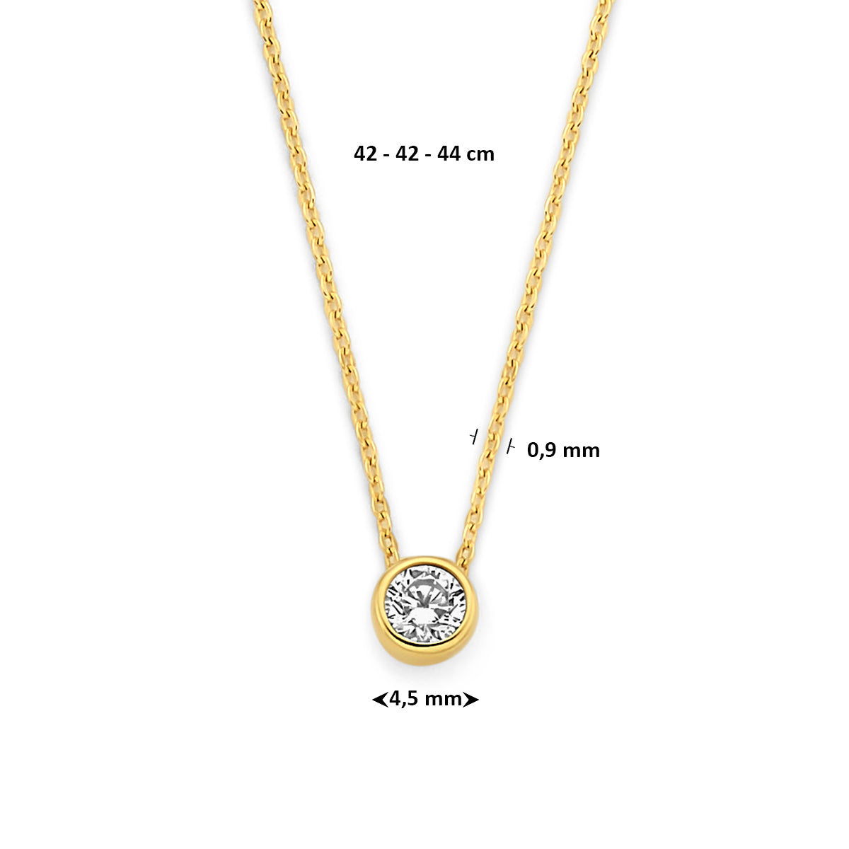 9k collier zirkonia 40 - 42 - 44 cm 9K geel - rond